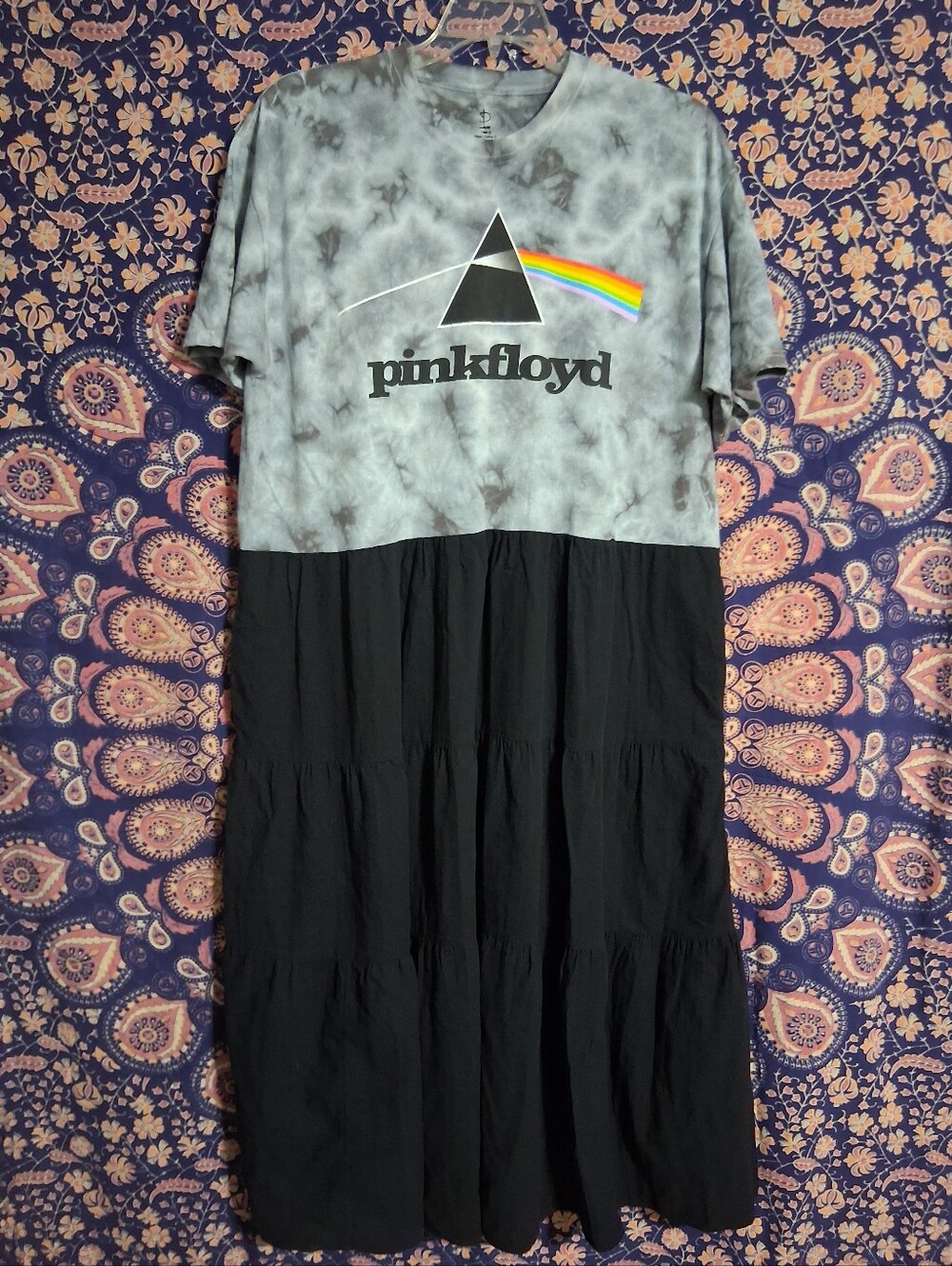 Pink Floyd Rock Hippie BohoThe Division Tie Dye Tee Shirt Maxi Dress Size Large